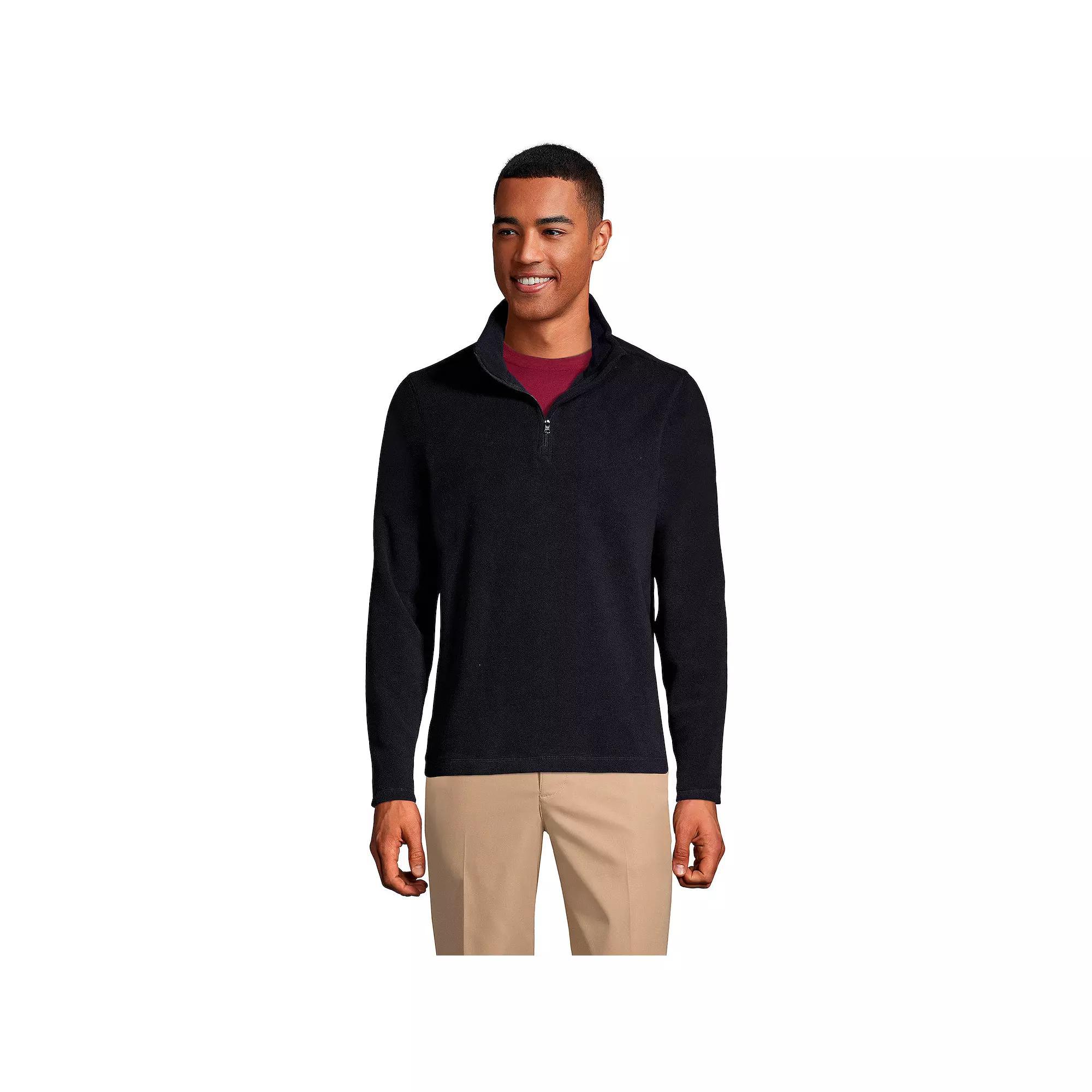 Men's Lands' End Lightweight Fleece Quarter Zip Pullover, Size: Medium, Black Product Image