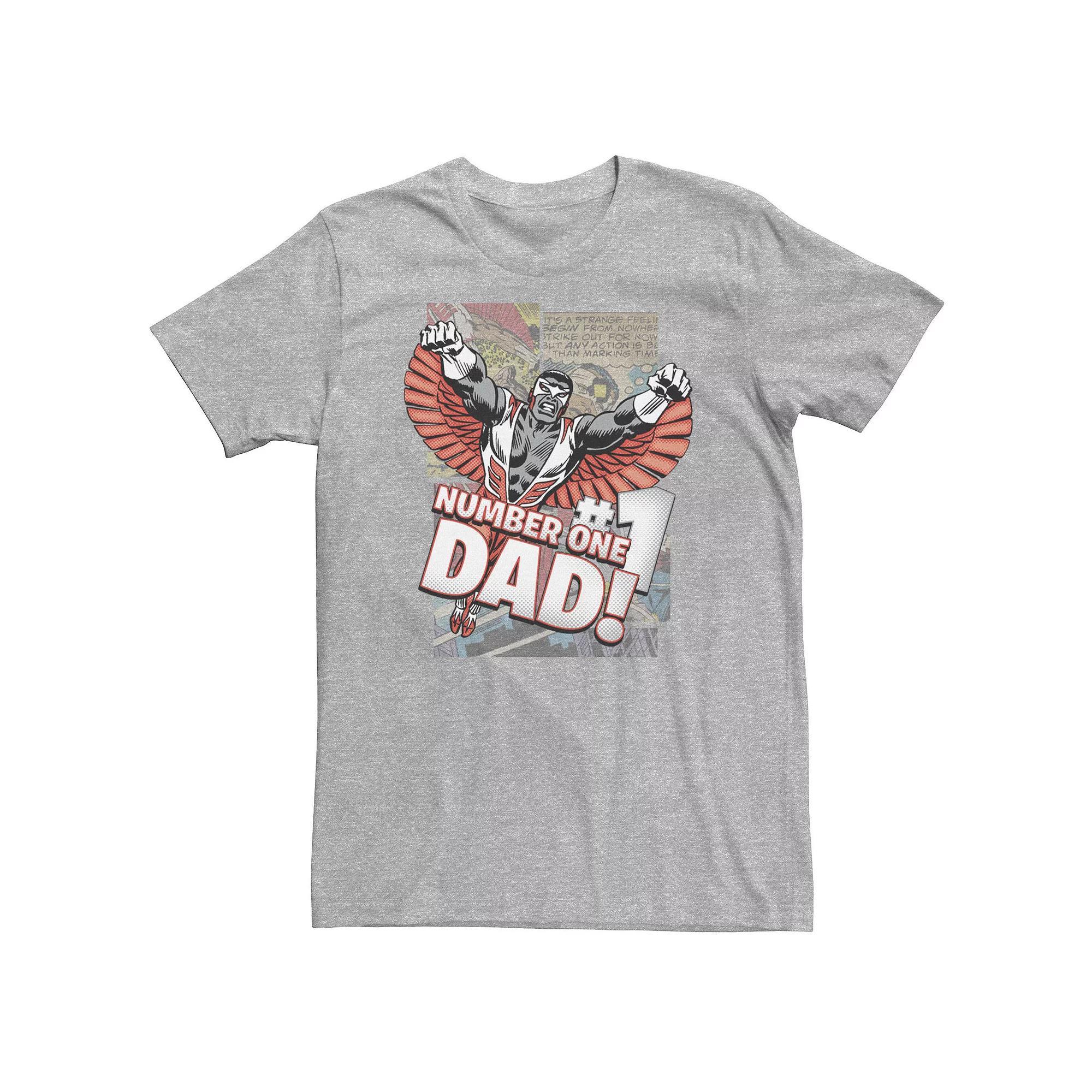 Big & Tall Marvel Avengers The Falcon "Number One Dad!" Comic Panels Tee, Men's, Size: Large Tall, Athletic Grey Product Image