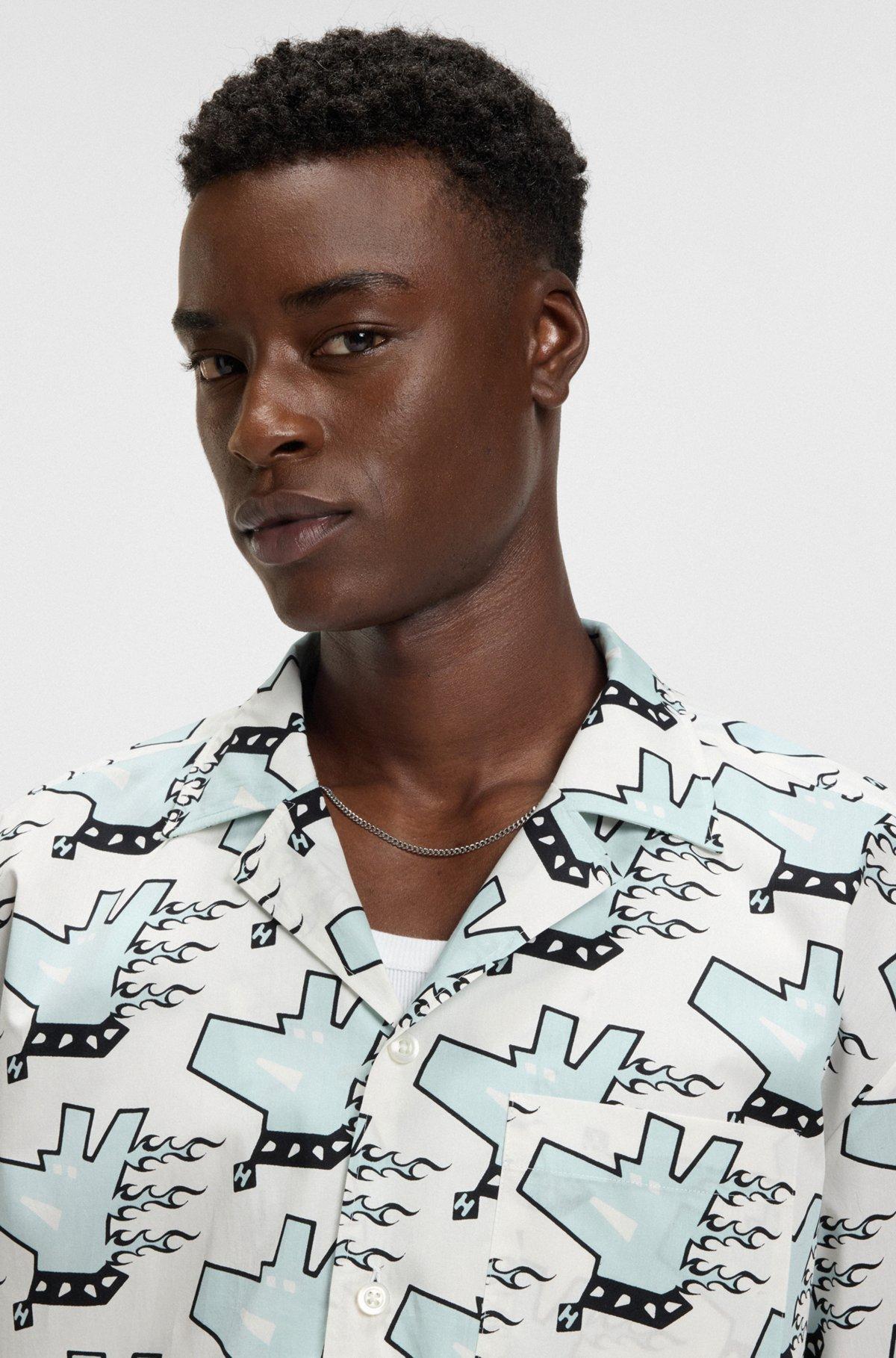 Relaxed-fit shirt in printed cotton poplin Product Image