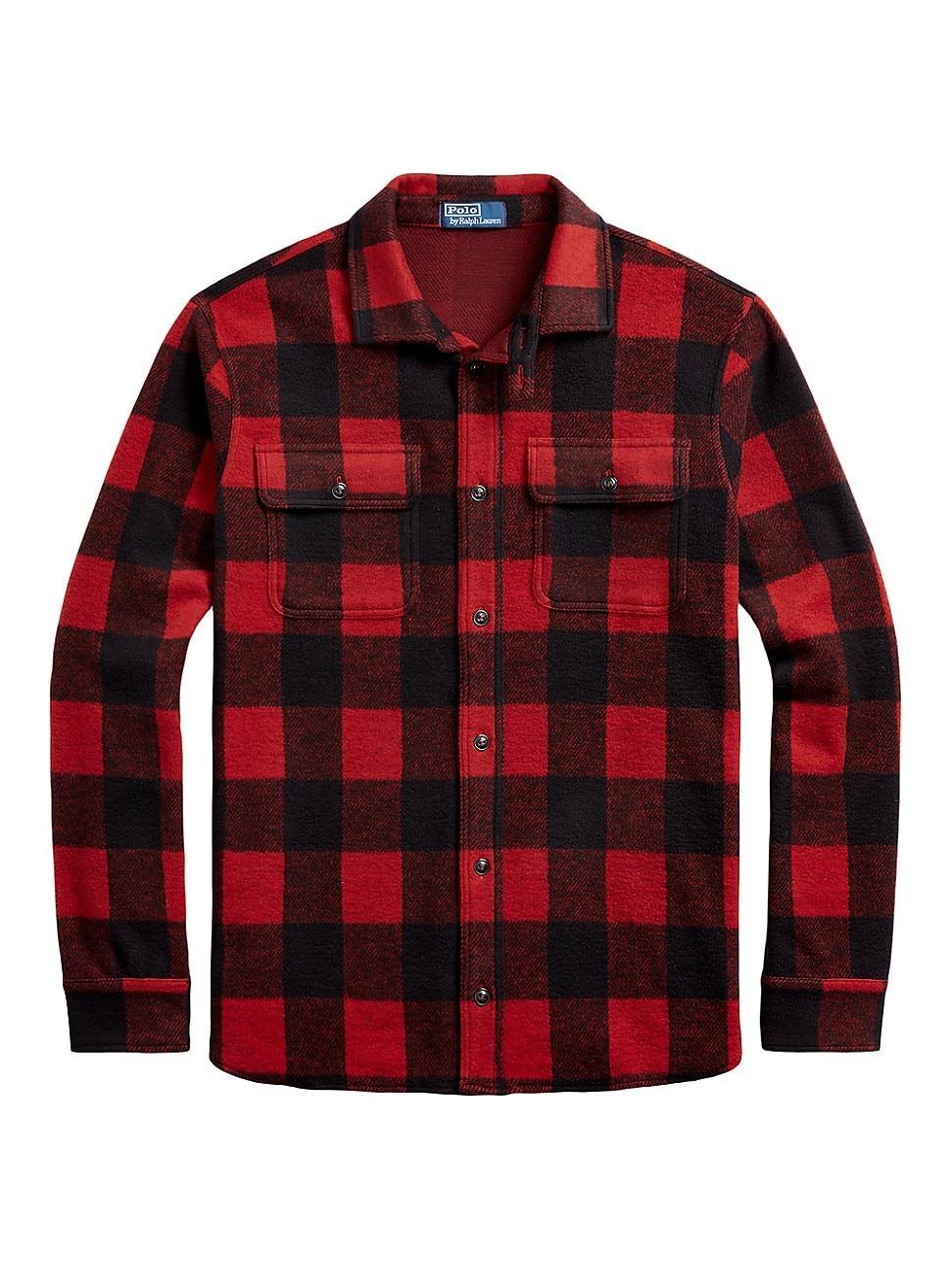 Mens Classic-Fit Plaid Knit Flannel Workshirt Product Image