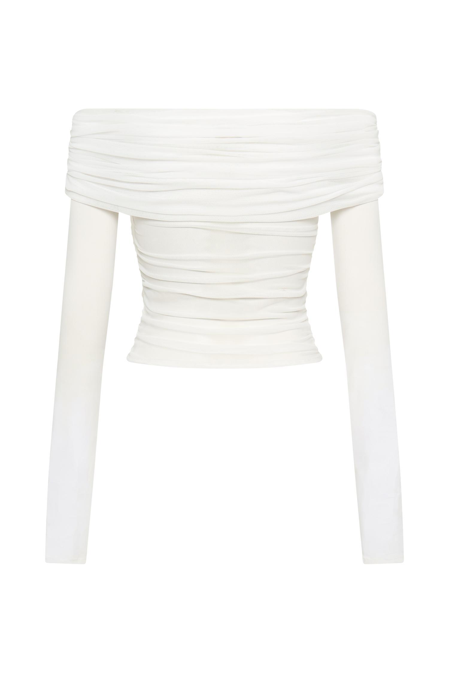 Lucinda Recycled Nylon Off Shoulder Top - White Product Image