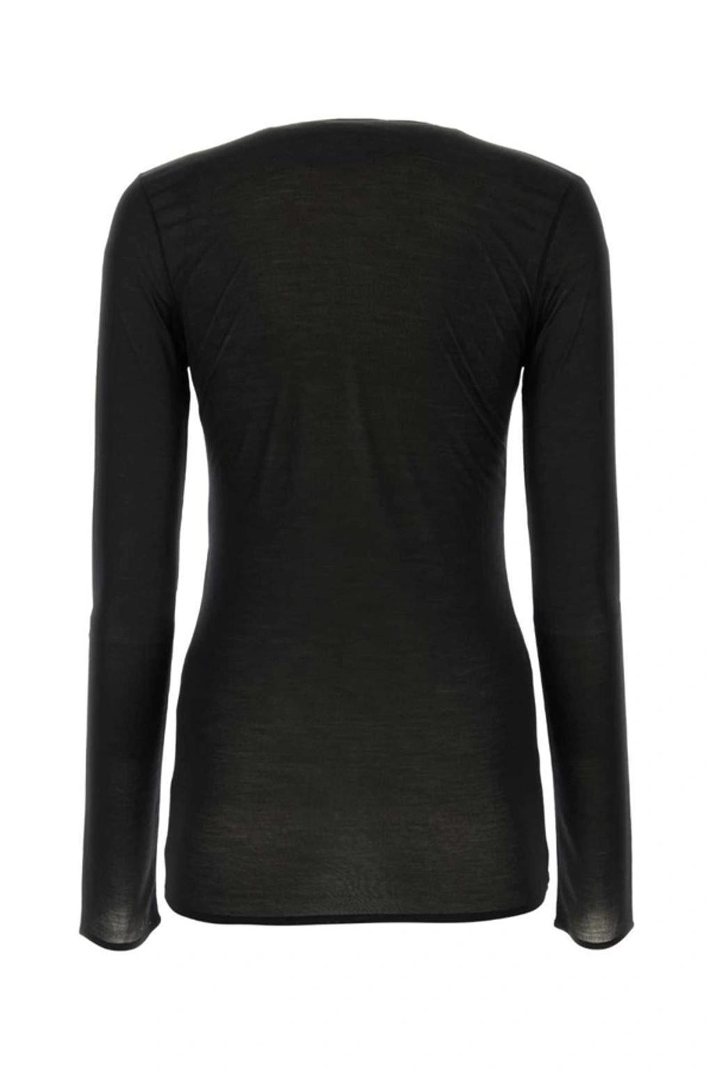 SAINT LAURENT Sheer Silk V-neck Knit With Textured Sleeves In Black Product Image