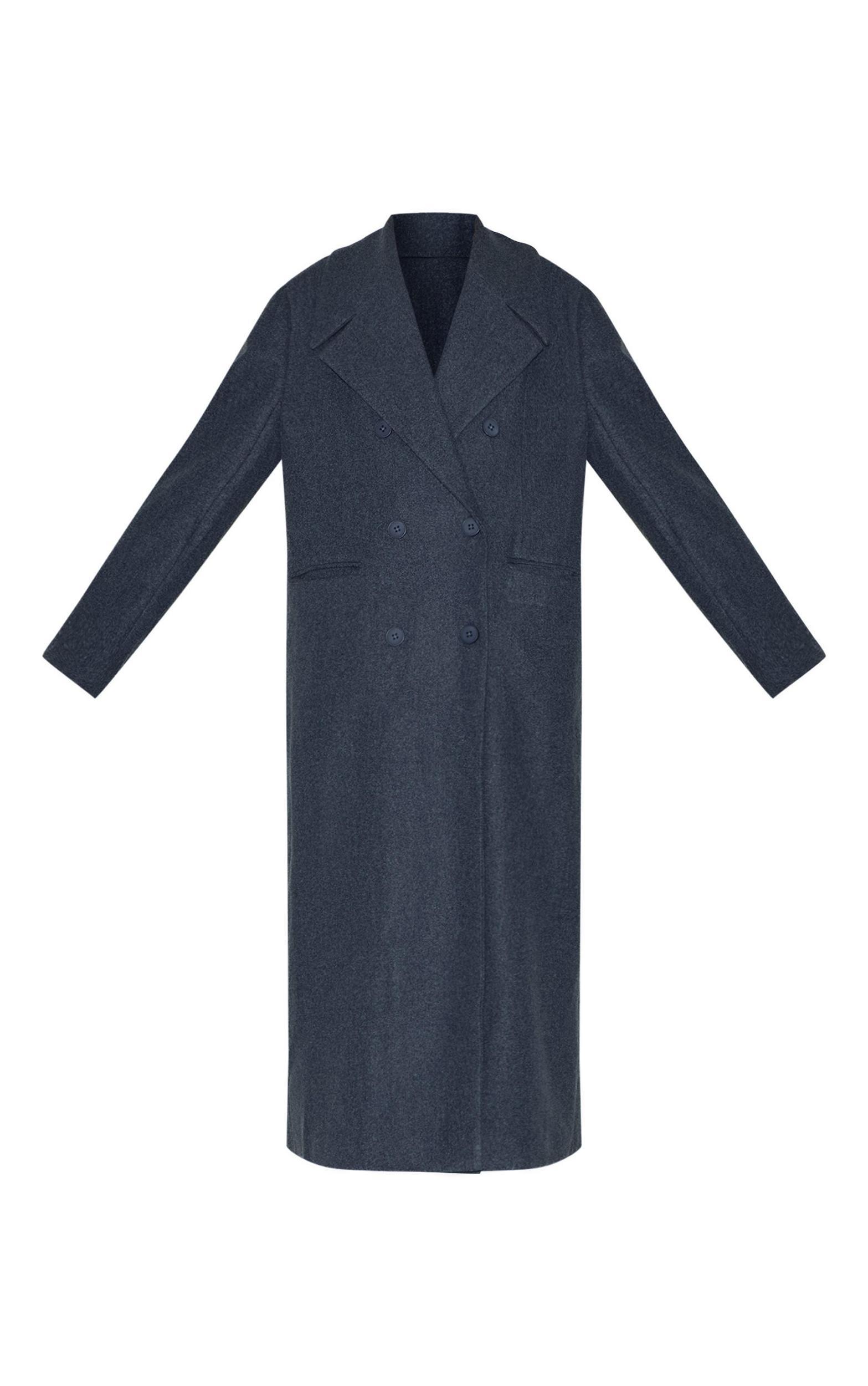 Navy Wool Look Double Breasted Oversized Maxi Coat Product Image
