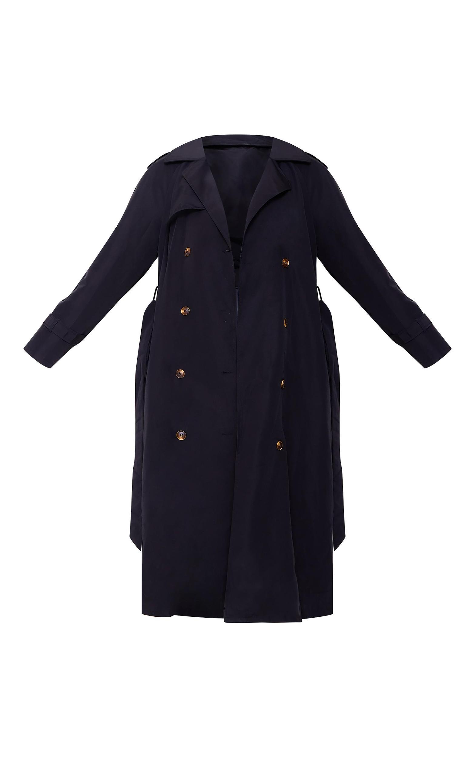 Plus Black Oversized Button Down Trench Coat Product Image