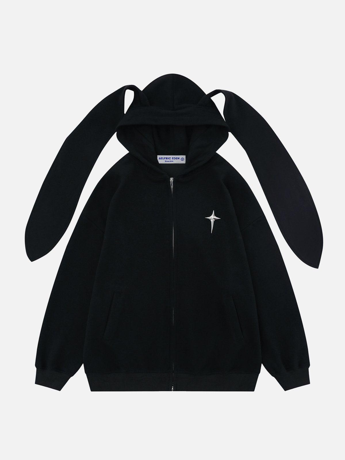 Aelfric Eden Rabbit Ears Solid Zip Up Hoodie Product Image