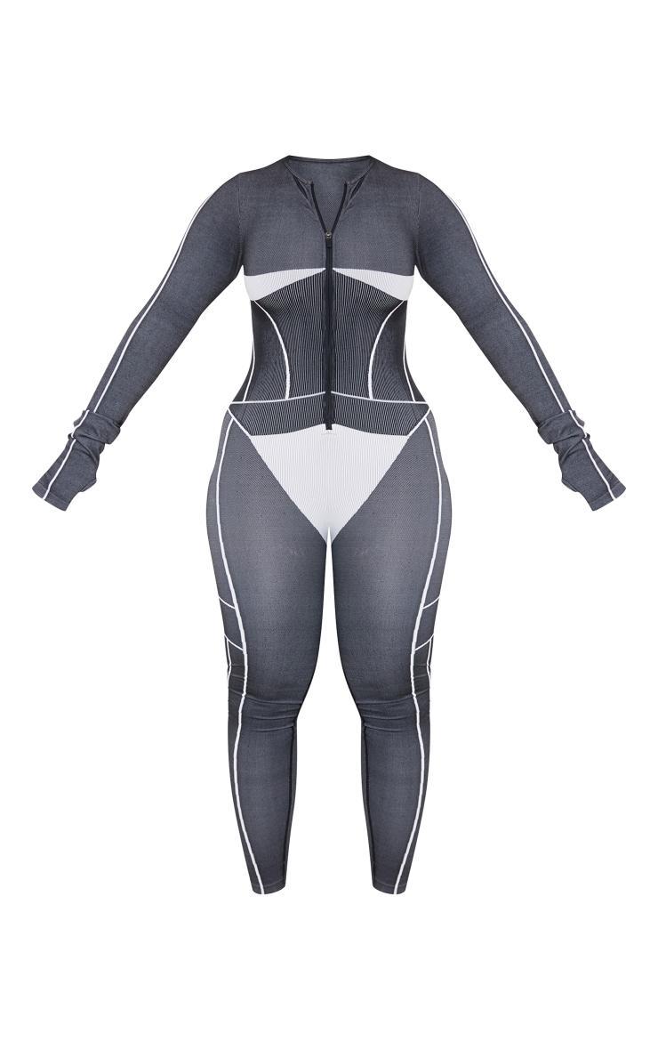 Shape Black Seamless Contrast Long Sleeve Zip Through Jumpsuit Product Image