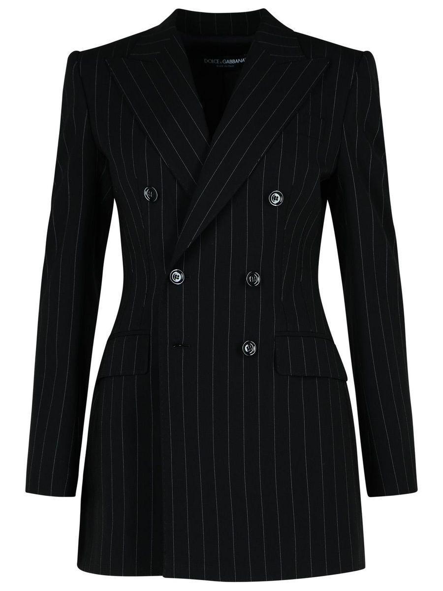 DOLCE & GABBANA Double-breasted Pinstriped Blazer In Multicolor Product Image