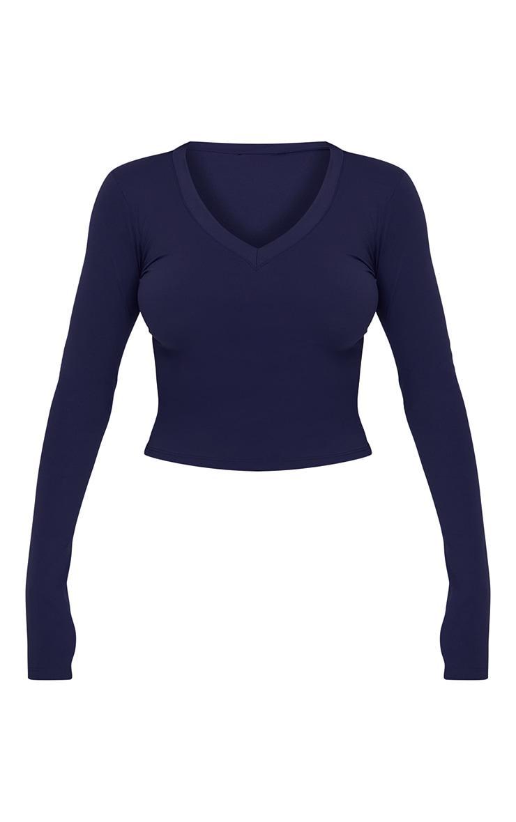 Navy Sculpt V Neck Long Sleeve Longline Top Product Image