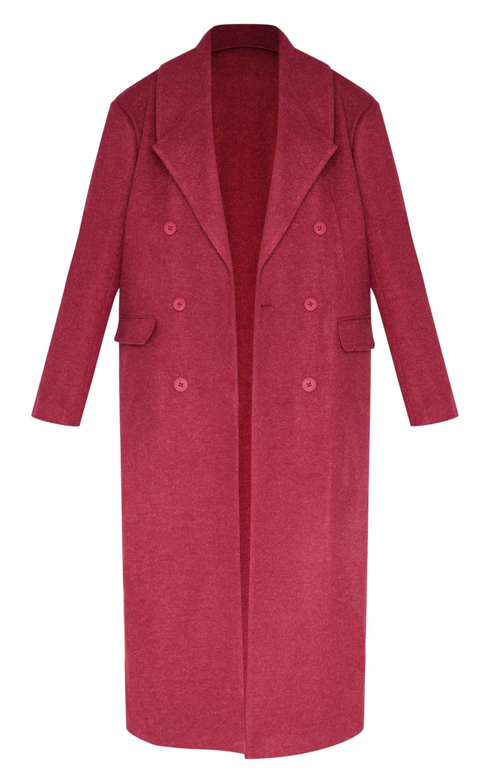 Burgundy Wool Look Double Breasted Oversized Maxi Coat Product Image