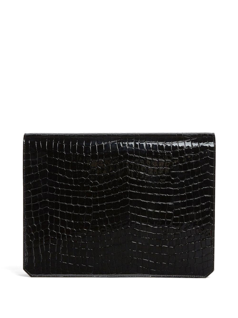 crocodile-embossed leather clutch bag Product Image