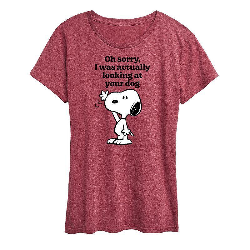 Women's Peanuts Snoopy Looking At Your Dog Graphic Tee, Size: XXL, Grey Gray Product Image