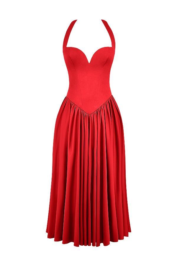 Coquette  scarlet halter midi dress Product Image