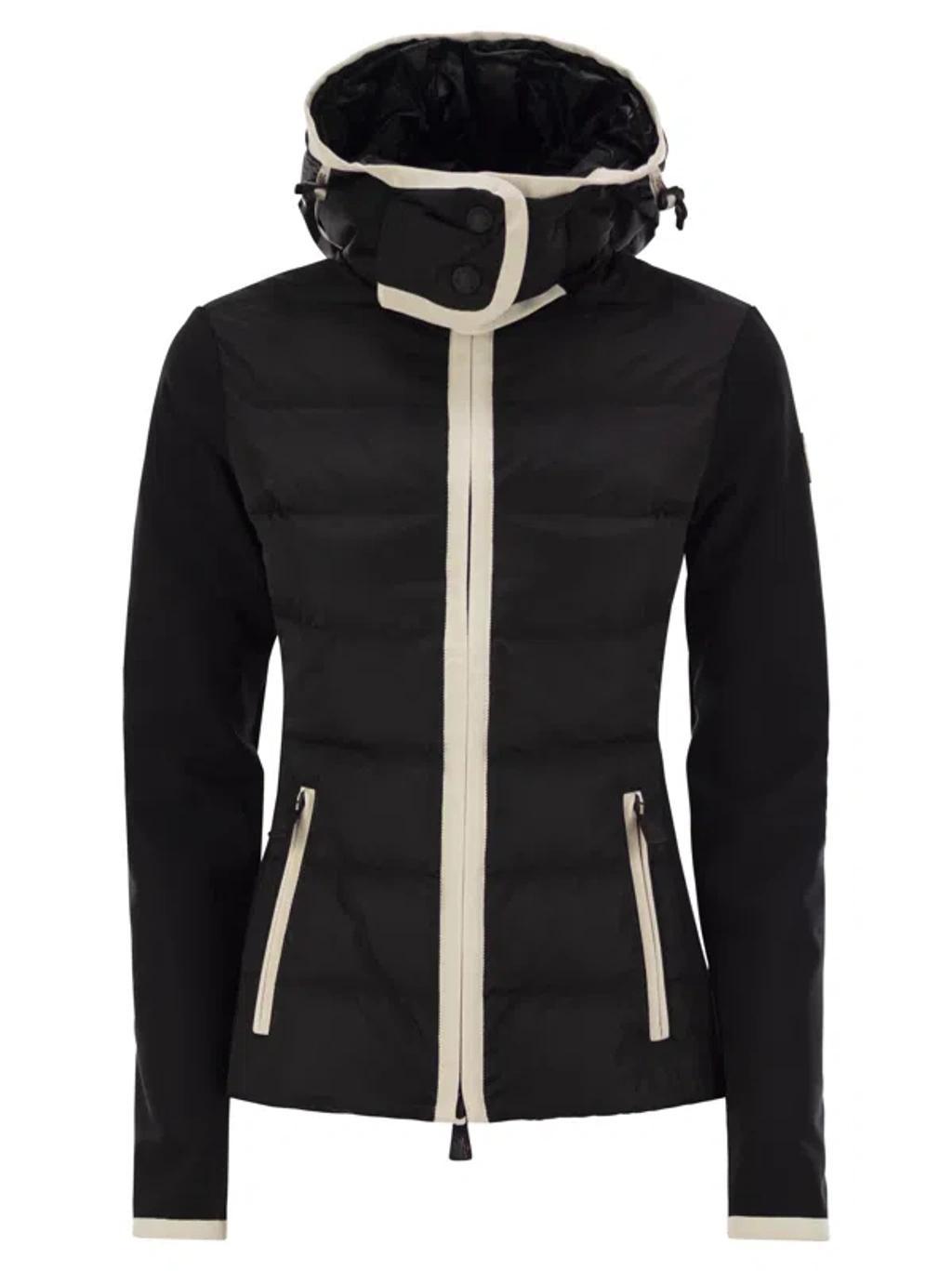 MONCLER Logo-patch Jersey-sleeve Quilted Down Jacket In Black Product Image