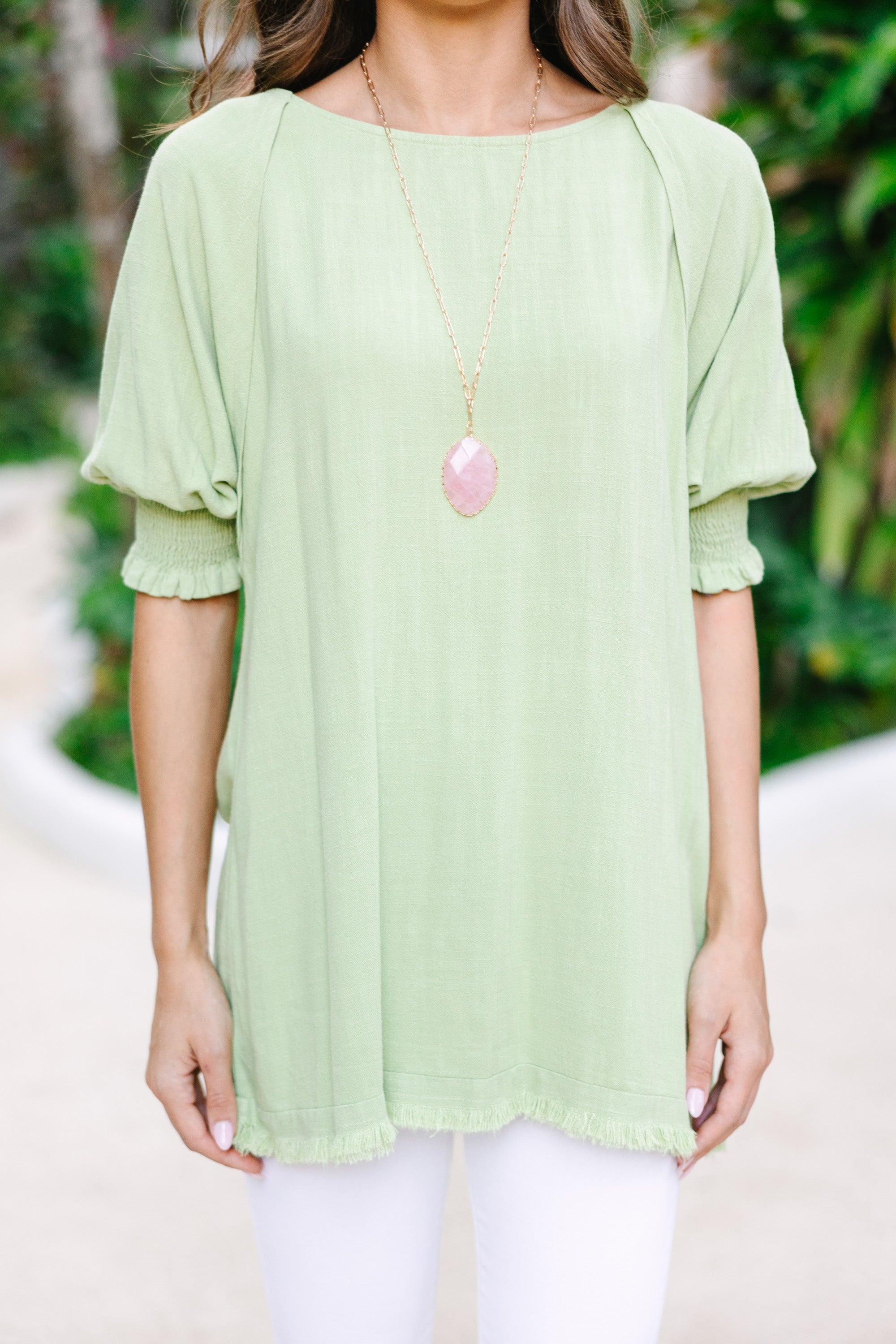 Give You A Ring Mint Green Linen Top Female Product Image