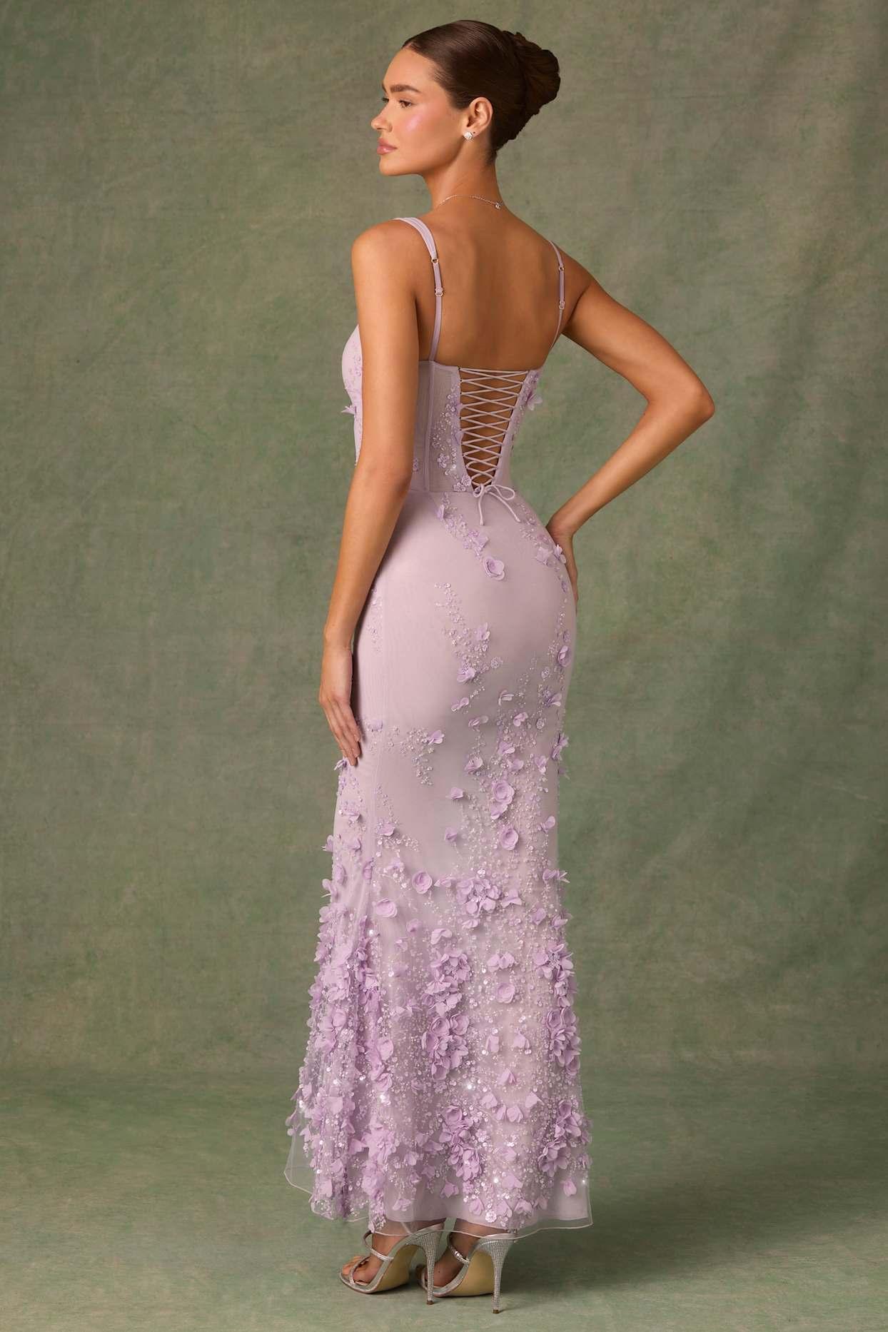 Embellished Fishtail Corset Gown in Lilac Product Image