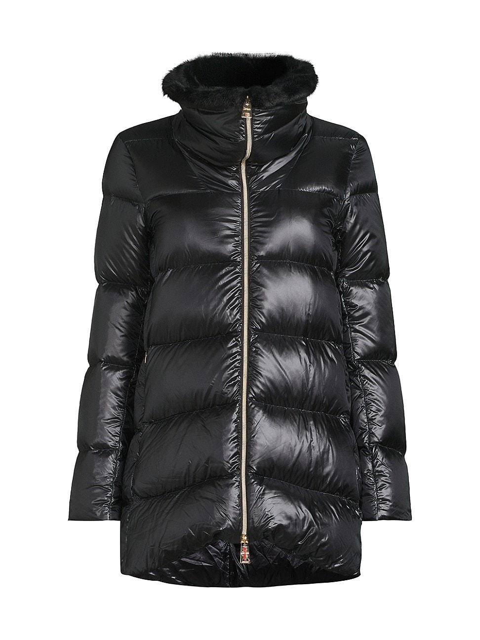 Womens Shiny Nylon A-Shape Hi-Lo Down Coat Product Image