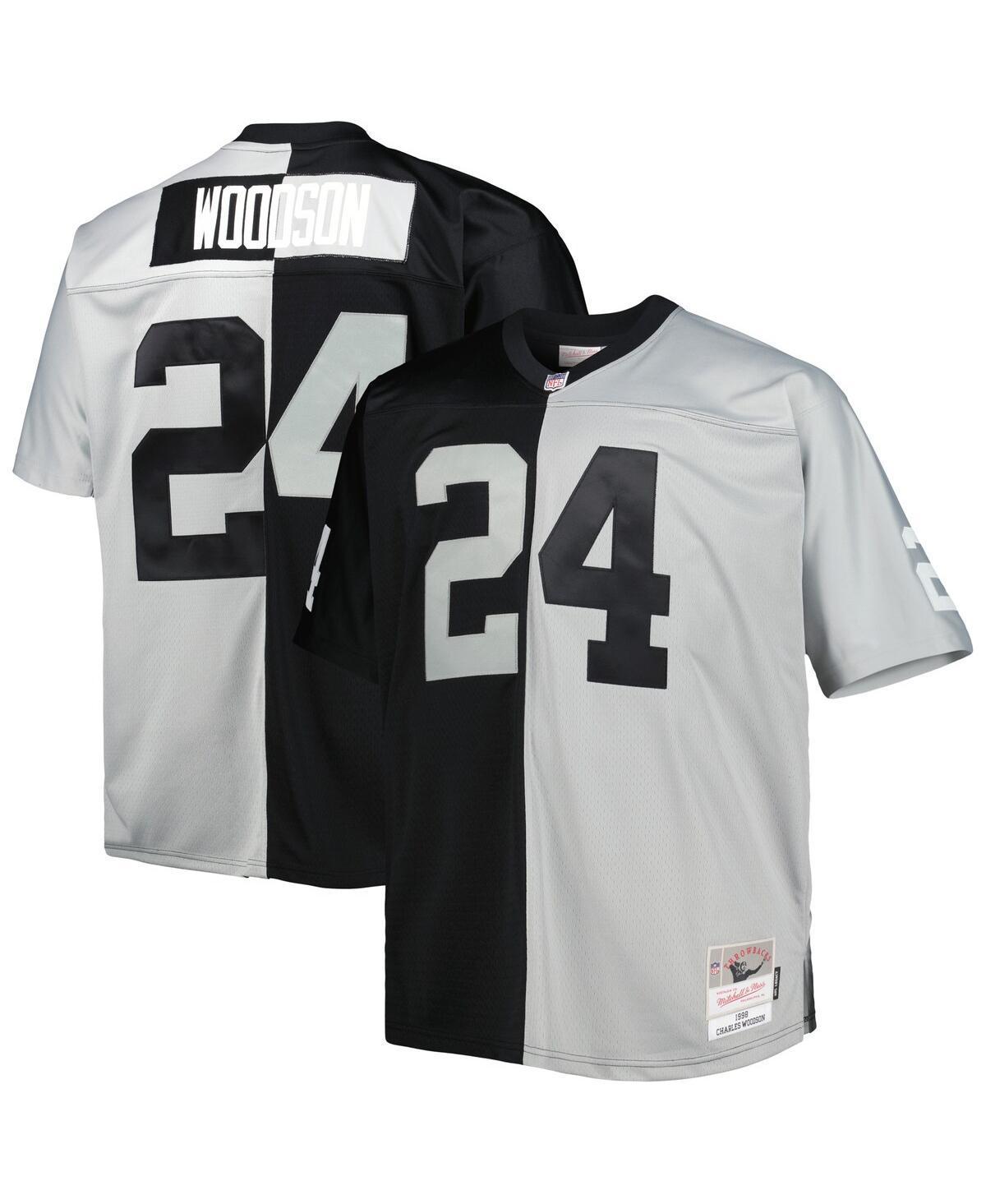 Mens Mitchell & Ness Charles Woodson Black, Silver Las Vegas Raiders Big and Tall Split Legacy Retired Player Replica Jersey - Black, Silver Product Image