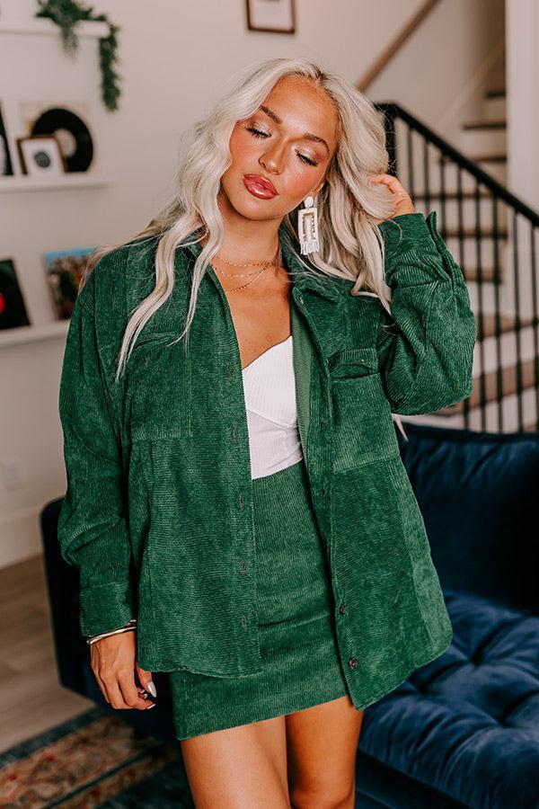 Captivating Cuteness Corduroy Button Up in Hunter Green Product Image