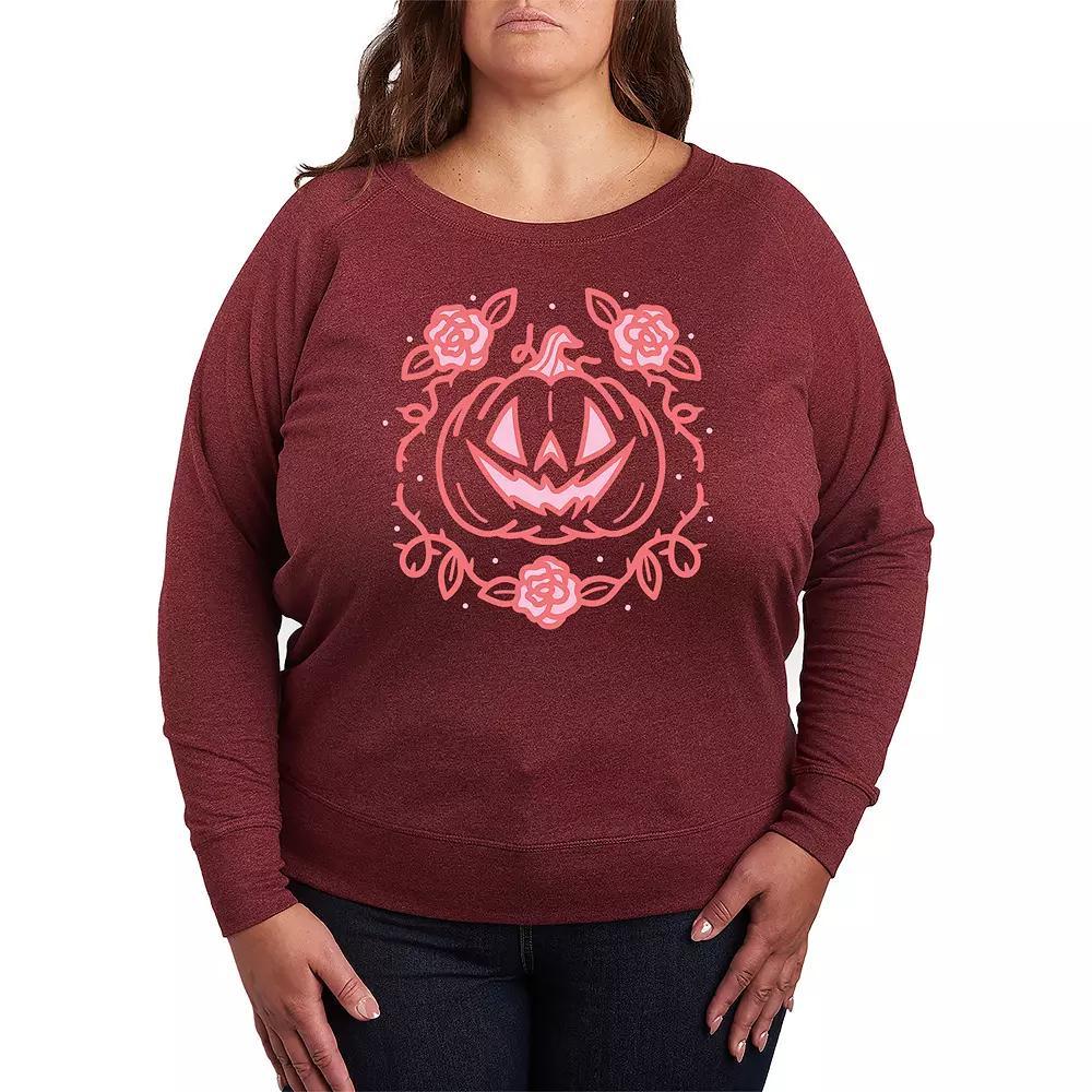 Plus Size Coquette Pumpkin Rose French Terry Long Sleeve Tee, Women's, Size: 1XL, Grey Dark Red Product Image