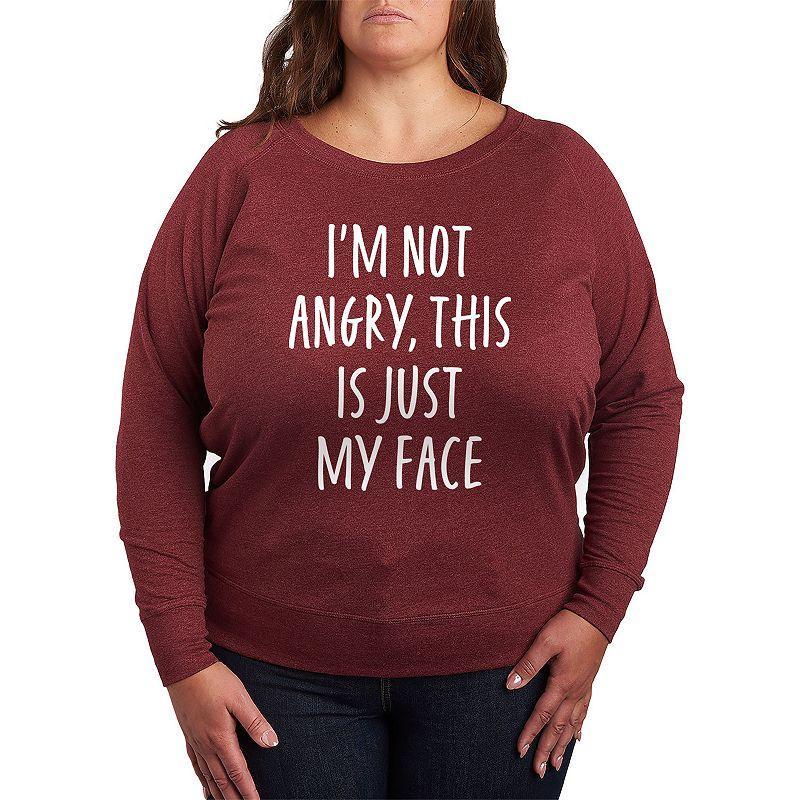 Plus Size Not Angry Just My Face Lightweight French Terry Sweatshirt, Womens Grey Maroon Product Image