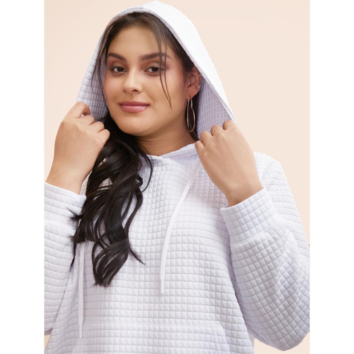 Plus Size Textured Hooded Drawstring Kangaroo Pocket Sweatshirt Women WhiteSmoke Casual Texture Hooded Everyday Sweatshirts BloomChic 10/M Product Image