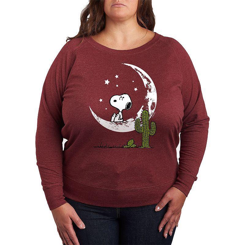 Plus Size Peanuts Snoopy Desert On Moon Lightweight French Terry Sweatshirt, Girls Grey Indigo Product Image