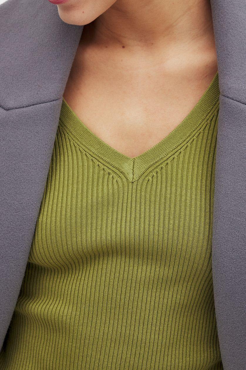 Ribbed Knitted V-Neck Top Product Image