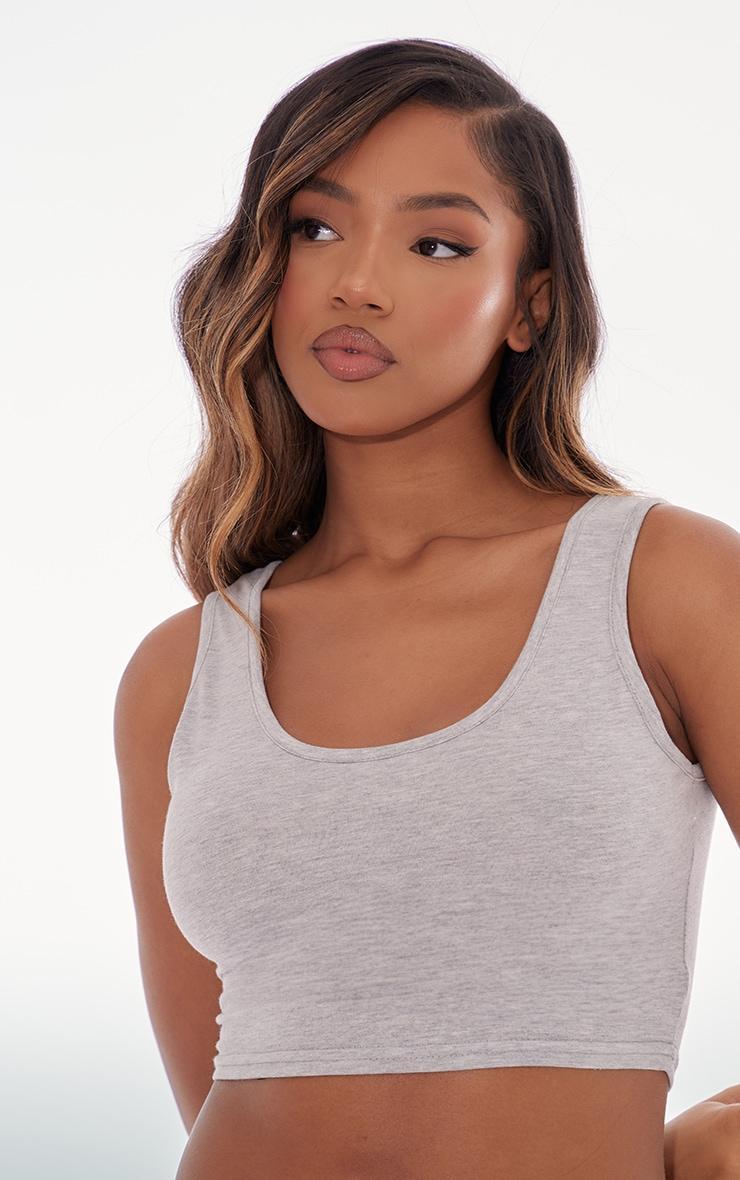 Basic Grey Marl Cotton Blend Scoop Neck Crop Top Product Image