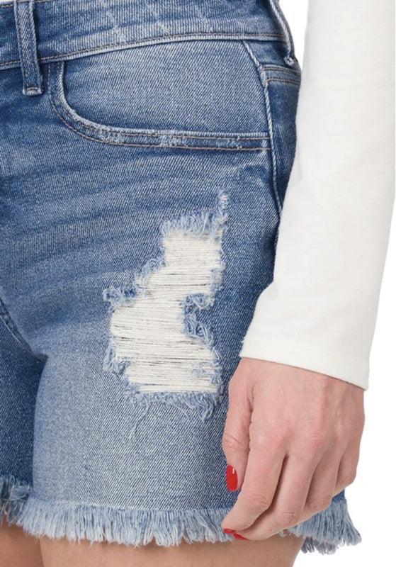 Angie Hi-Rise Distressed Jean Shorts Product Image