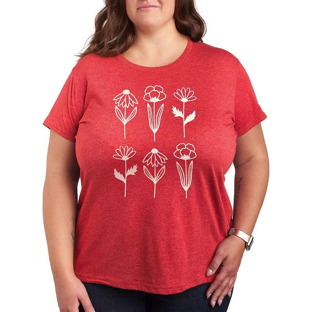 Plus Simple Line Drawn Flowers Graphic Tee, Women's,  Product Image
