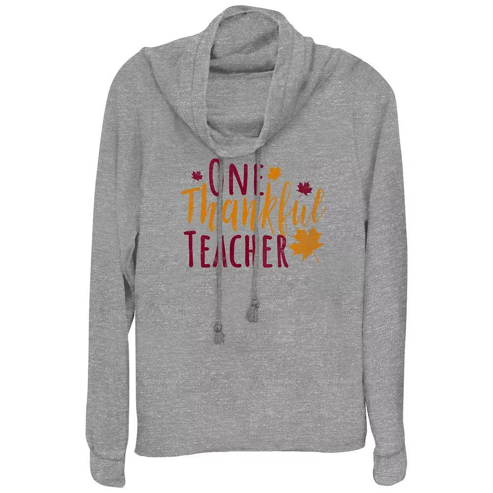 Women's One Thankful Teacher Cowlneck Graphic Lightweight Long Sleeve,  Product Image