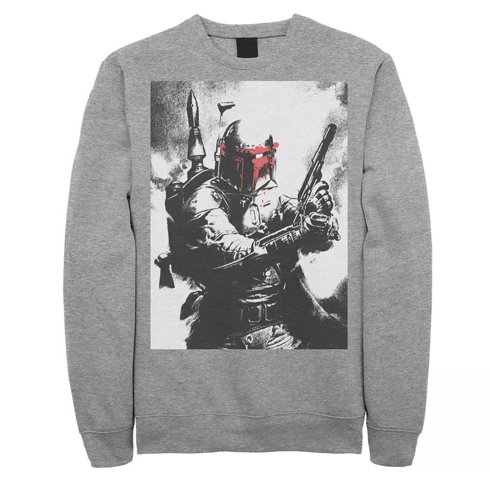 Men's Star Wars Boba Fett Faded Action Portrait Poster Sweatshirt, Size: Large, Athletic Grey Product Image