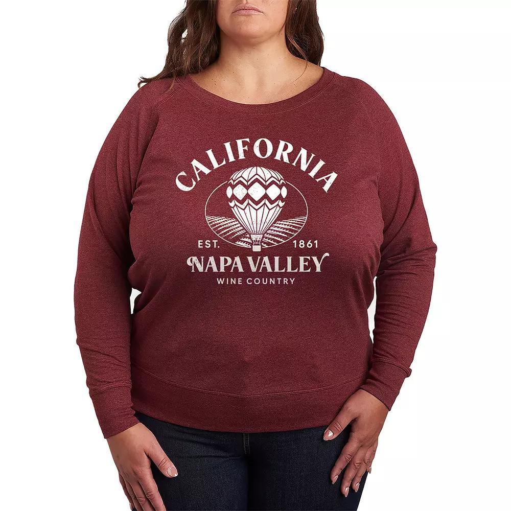 Plus Size California Napa Valley French Terry Long Sleeve Tee, Women's, Size: 4XL, Grey Maroon Product Image