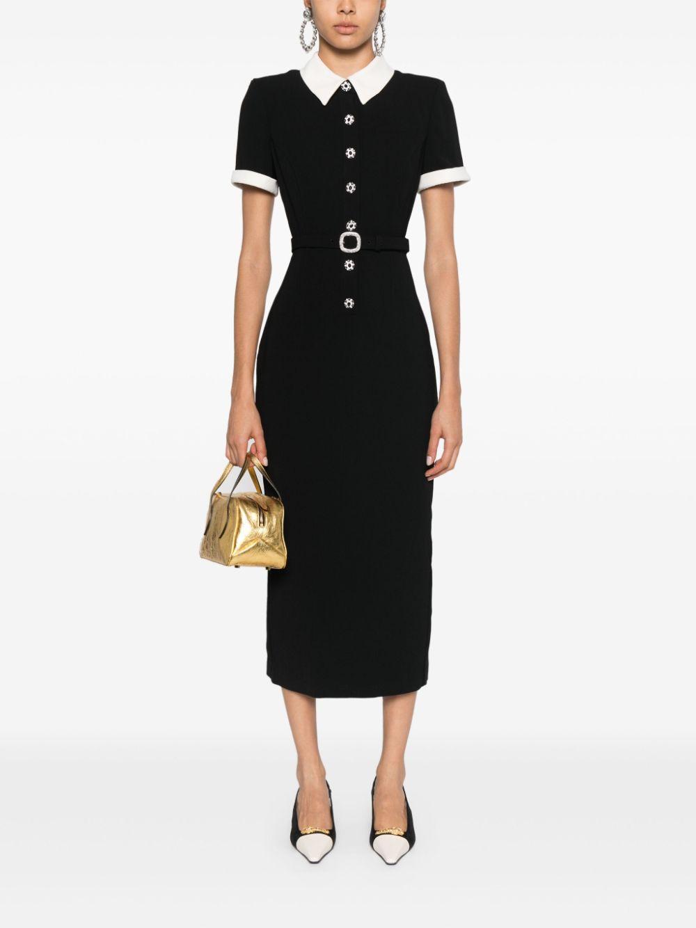 Black Crepe Contrast Midi Dress Product Image