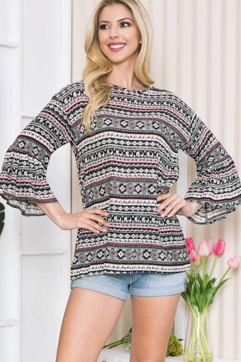 BELL SLEEVE FLORAL TUNIC TOP Product Image