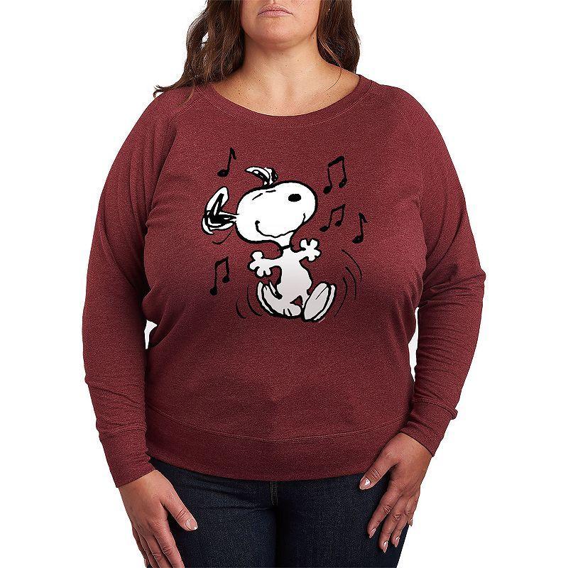 Plus Size Peanuts Snoopy Dancing French Terry Long Sleeve Tee, Women's, Size: 1XL, Grey Dark Red Product Image