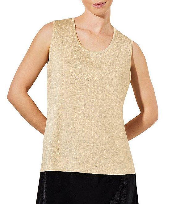 Ming Wang Scoop Neck Sleeveless Side Slit Metallic Shimmer Knit Tank Product Image