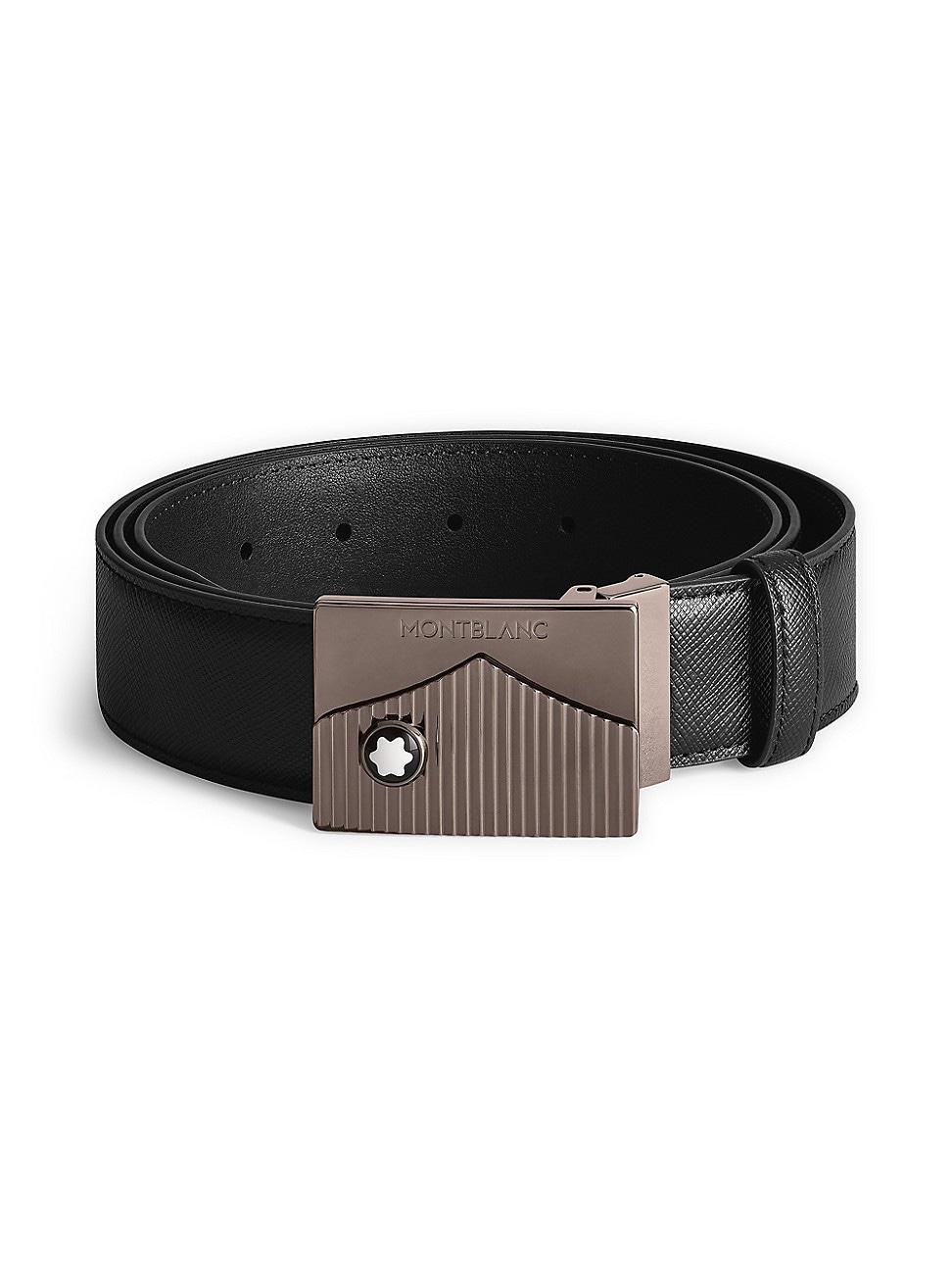 Mens Plate-Buckle Saffiano Leather Belt Product Image