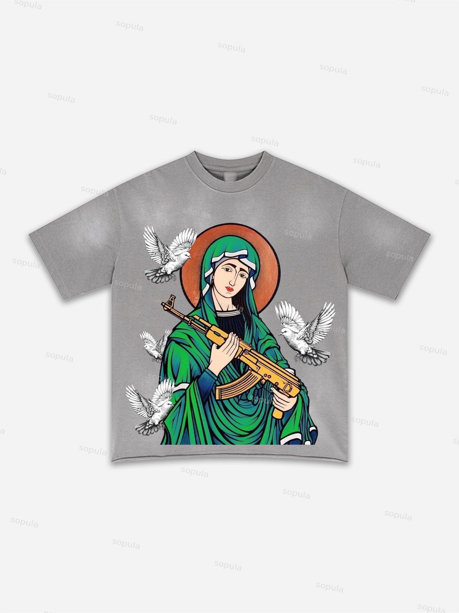 Authentic Abstract Portrait Print Washed T-shirt Product Image