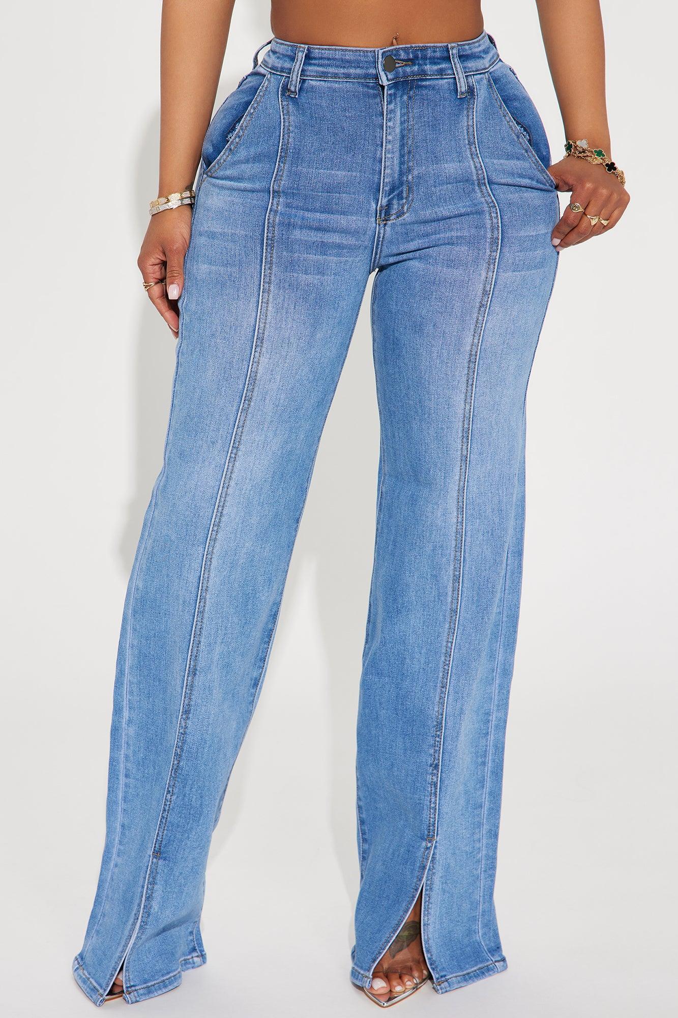 Elodie Split Hem Stretch Trouser Jeans - Medium Wash Product Image