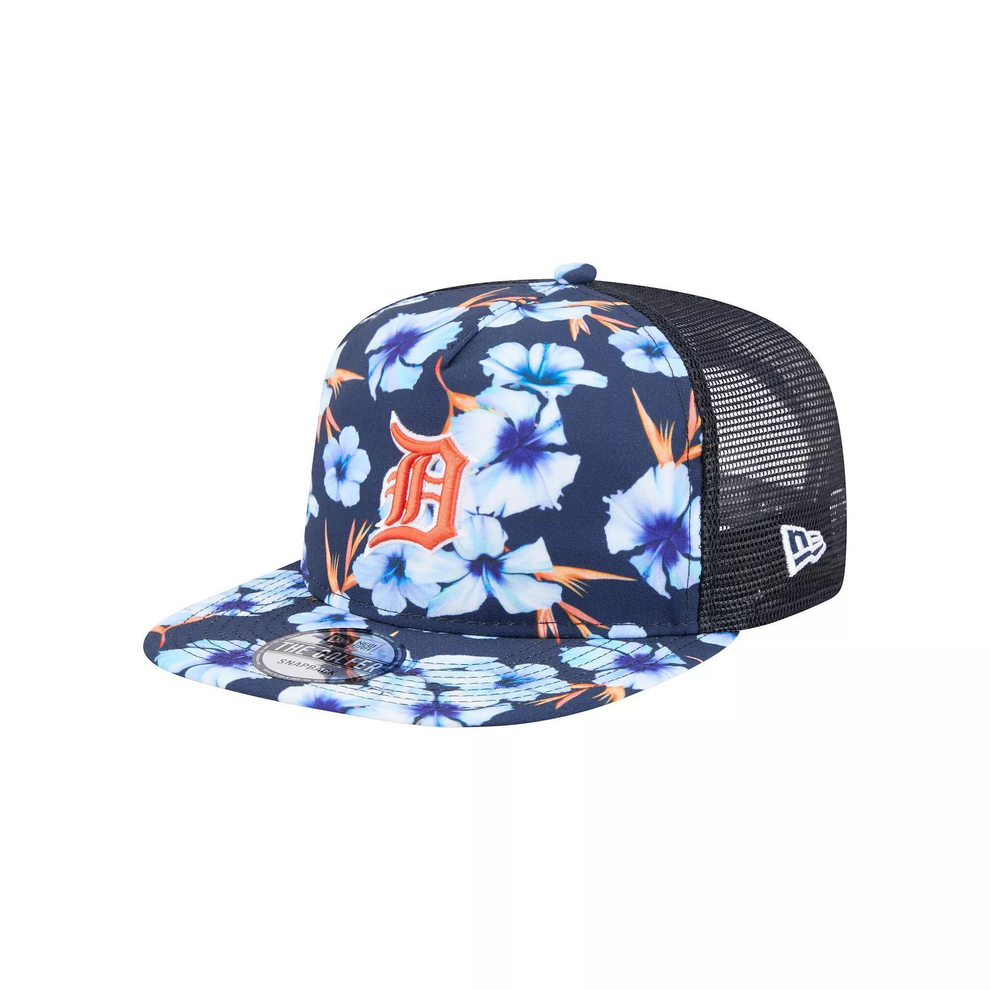 Mens New Era Detroit Tigers Adventure Pattern Golfer Trucker Snapback Hat, Blue Product Image