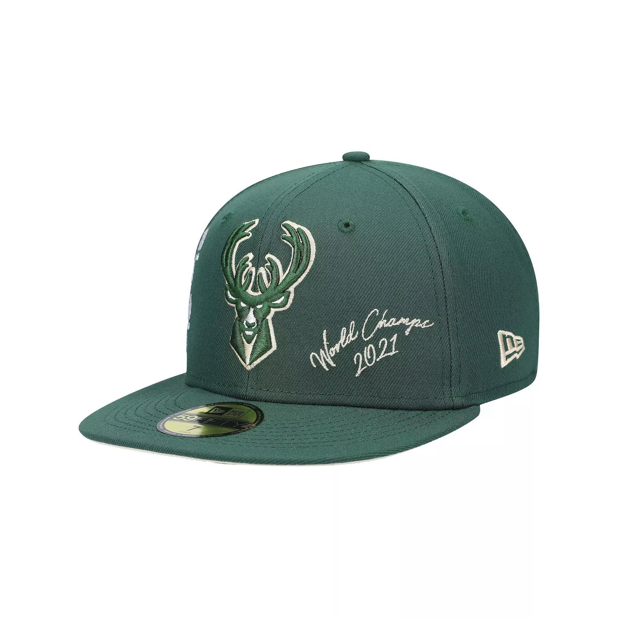 Men's New Era Hunter Green Milwaukee Bucks 2021 NBA Finals Champions Icon 59FIFTY Fitted Hat, Size: 6 7/8, Team Product Image