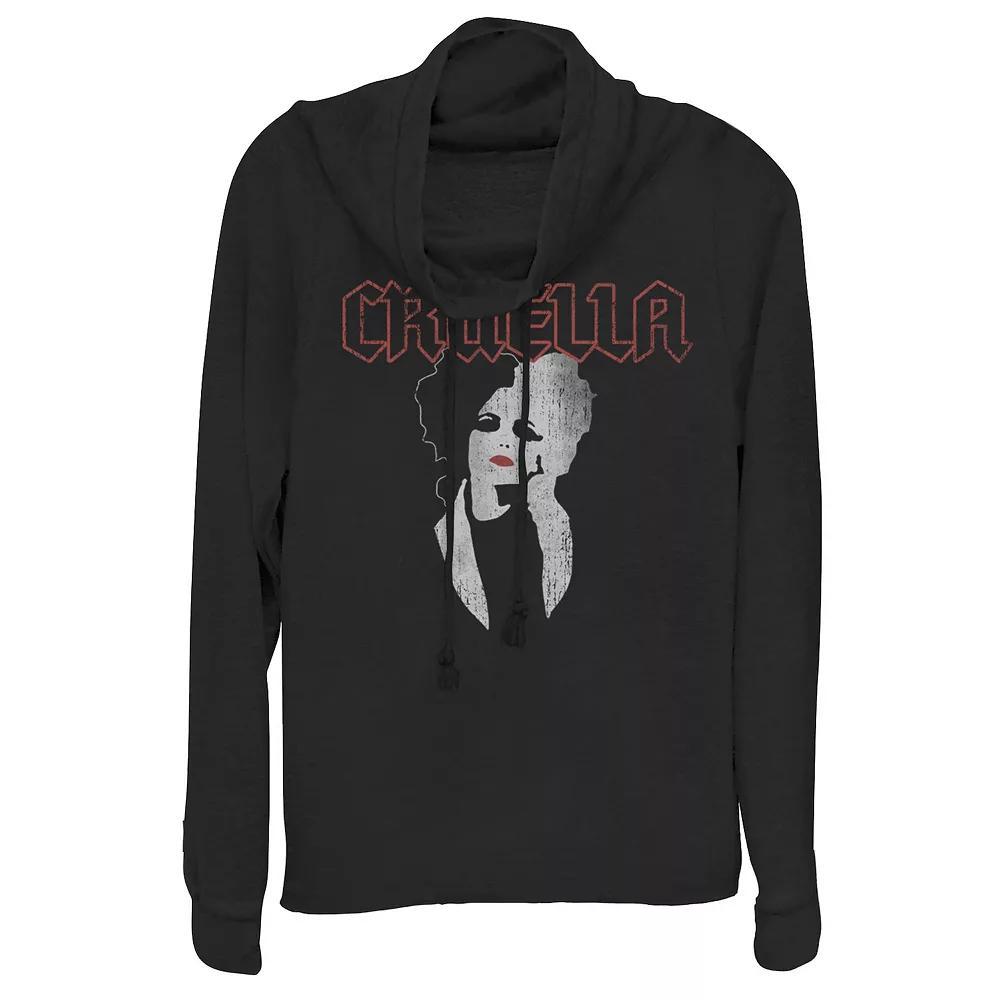 Disney's Cruella Juniors' Dark Portrait Cowlneck Graphic Lightweight Long Sleeve, Girl's, Size: Medium, Black Product Image