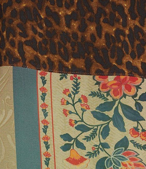 John Mark Woven Multi Print Embroidered Open Front Neck 3/4 Sleeve Kimono Jacket Product Image