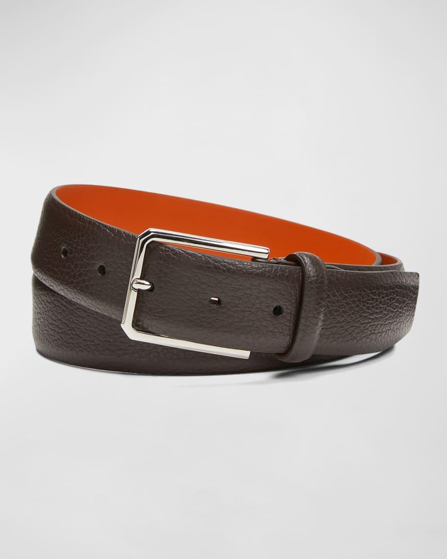 Men's Rectangle Buckle Grained Leather Belt Product Image