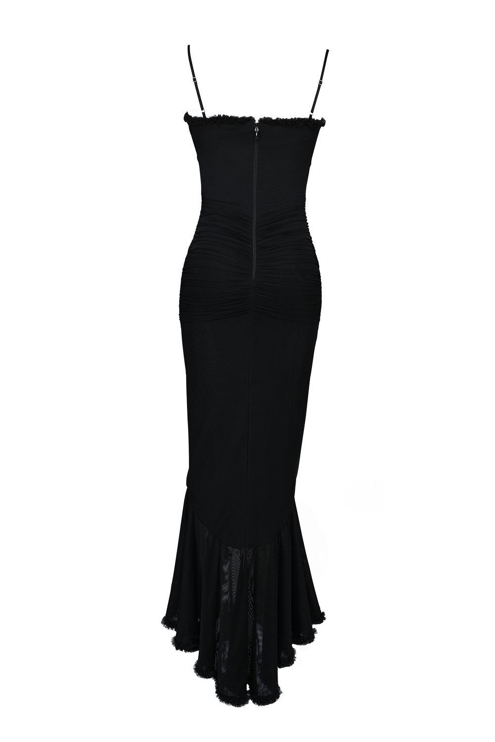 Gabbi Black Mesh Ruffled Front Gown Product Image