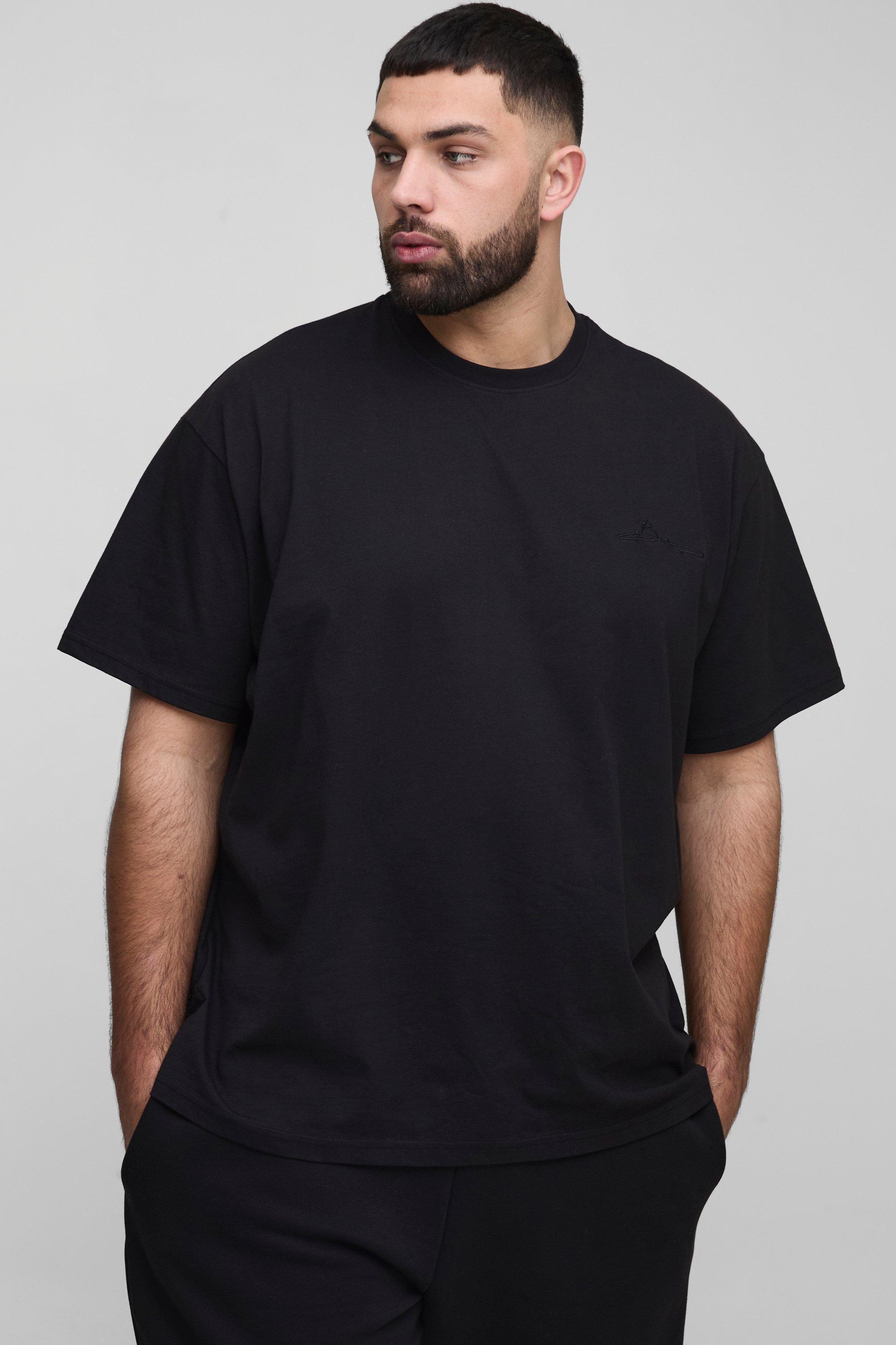 Plus Oversized BM Signature Embroidered Crew Neck T-shirt | boohooMAN USA Product Image