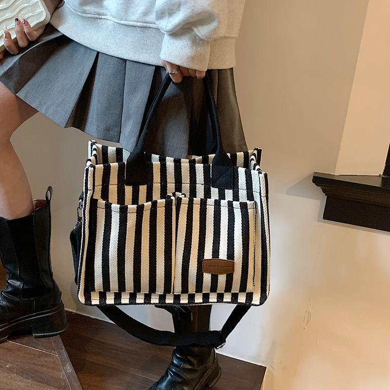 Striped Multi-Pocket Tote Bag Product Image