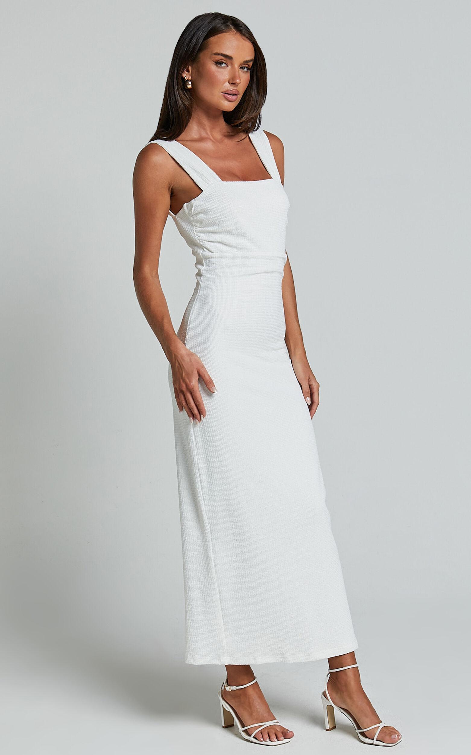 Tayla Midi Dress - Ruched Bust Bodycon Dress in White Product Image