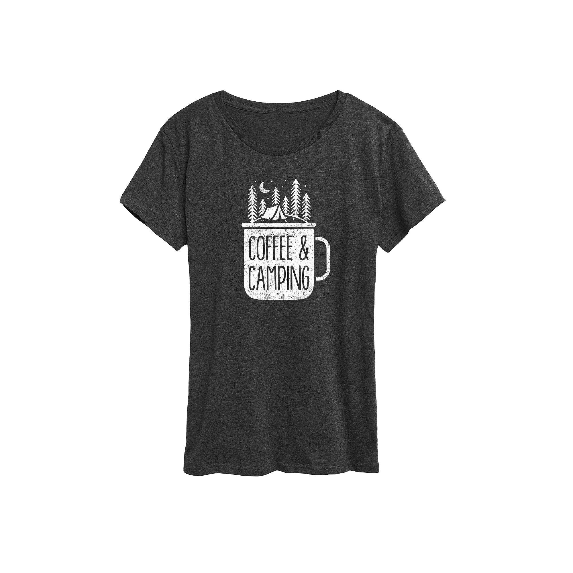 Women's Coffee And Camping Graphic Tee, Girl's, Size: XL, Gray Product Image